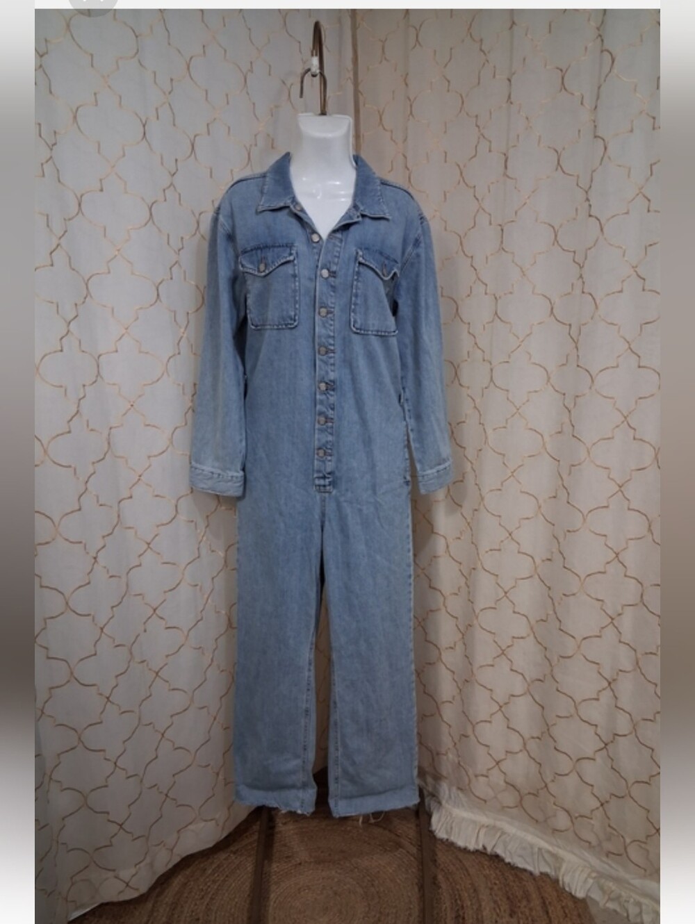 Boyish Light Blue Denim Button-Front Jumpsuit